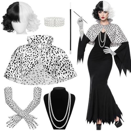 Vervora Cruella Style Costume pour femme 6 pièces cape dalma