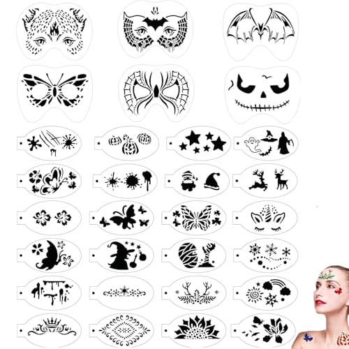 Pochoirs lavables pour peindre le visage - Kit de 30 pochoir