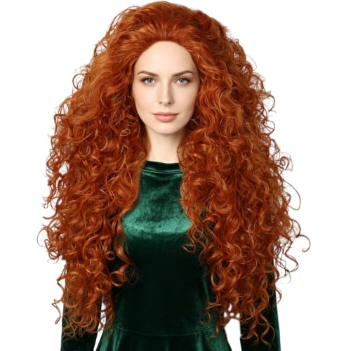 Linfairy Long Curly Orange perruque and Halloween Le Personn