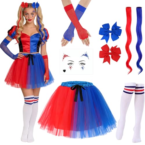 6PCS Deguisement Clown Femme Halloween, Extension Cheveux Pi