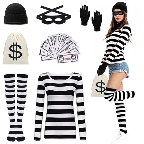 DAZZTIME Femme Prisonnier Costume,Costumes de Voleur,Costume
