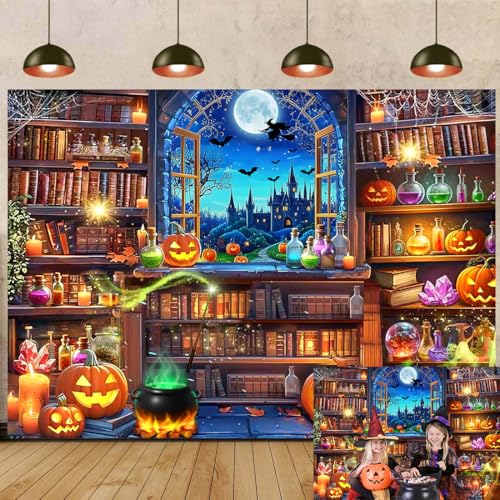 Toile de fond magique pour photographie dHalloween, biblioth