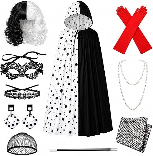 11 Pièces Kit Déguisement Cruella Femme, Kit daccessoires de