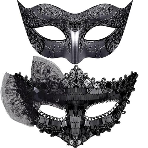 SIQUK 2 Pièces Masque Vénitien Couple Masque de Mascarade Ba