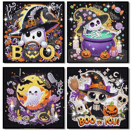 Gemozaic Lot de 4 kits de peinture diamant dHalloween pour e
