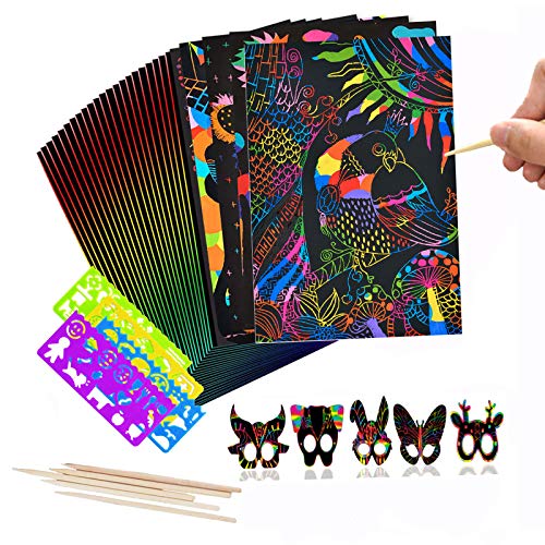Lot de 50 feuilles de papier à gratter arc-en-ciel pour enfa