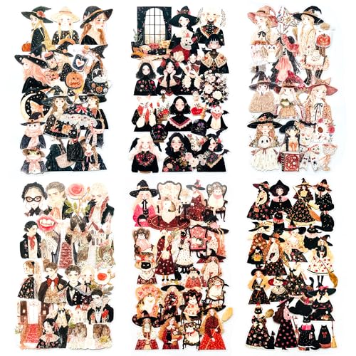 Lot de 120 autocollants vintage sorcière pour scrapbooking -