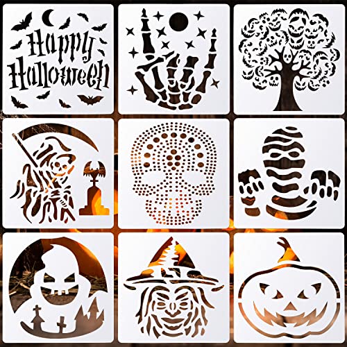Lot de 9 pochoirs dHalloween réutilisables pour décoration d