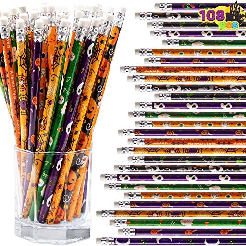 JOYIN Assortiment de 108 crayons dHalloween avec gomme, 12 m
