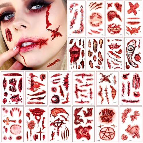 120+ Pièces Cicatrice Halloween Tatouage, Faux Sang Tatouage