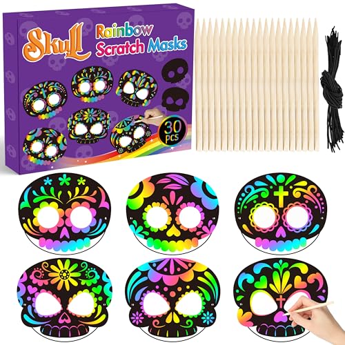 WATINC Lot de 30 masques à gratter Jour des morts pour enfan