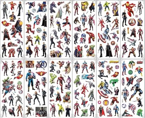 FRESHOER Lot de 12 feuilles dautocollants 3D Avengers pour e